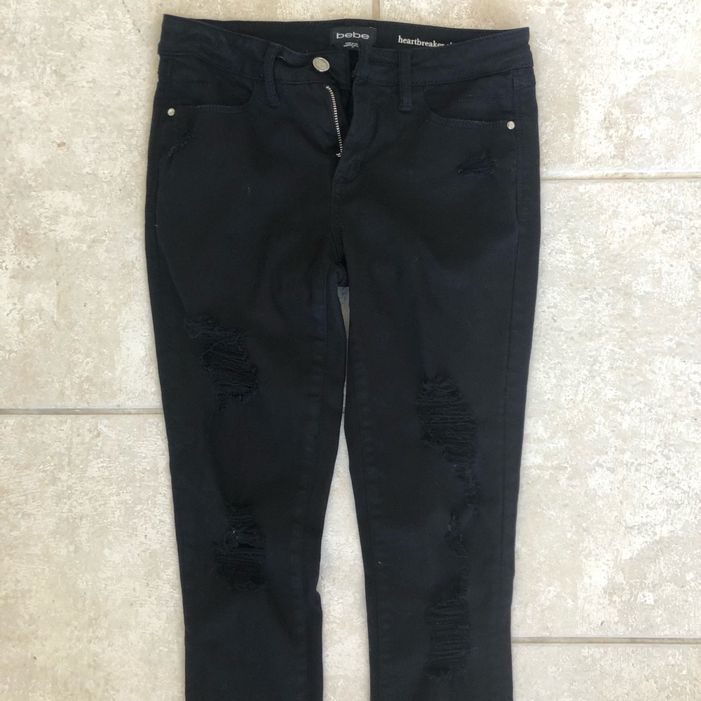 black distressed straight leg jeans